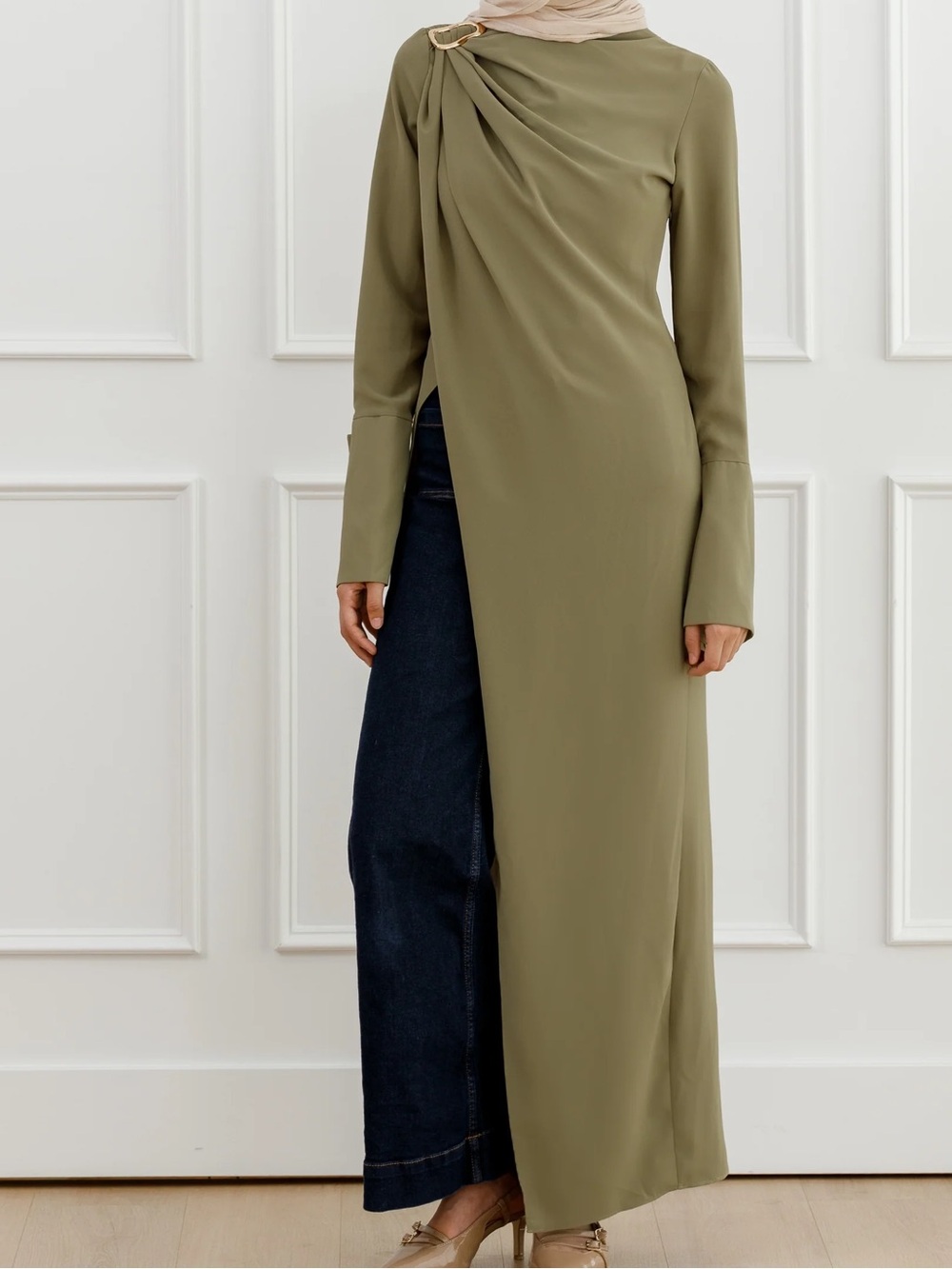 Summer Evenings Olive Floor Length Hardware Tunic